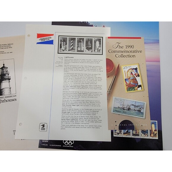 VINTAGE USPS Lighthouse Print 11x14 Commemorative Stamp‎ Lot Paper Collectible - Picture 5 of 7